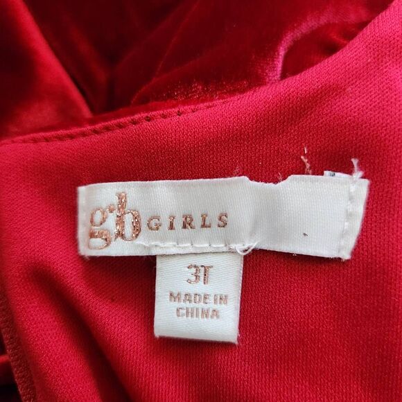 GB Girls Red Velvet Dress with Puffy Sleeves and Bubble Hemline Size 3T - Picture 5 of 7